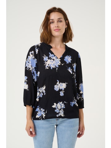 Kaffe Langarm-Bluse KAedita Regular fit in Black / Blue Flower Print