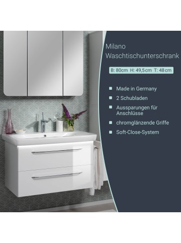 Fackelmann Waschtisch-Unterschrank MILANO in weiß-80(B)x49,2(H)x47,6(T)cm