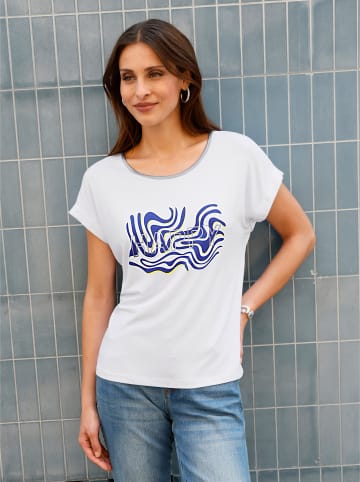 WITT WEIDEN Kurzarmshirt in weiß-royalblau-bedruckt