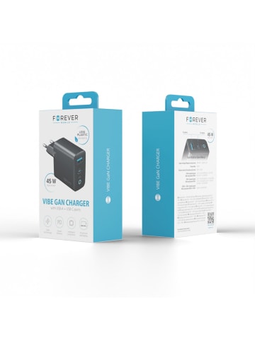 FOREVER Forever Vibe-TC45AC GaN PD QC Ladegerät 1x USB-C 1x USB 45W dunkelgrau