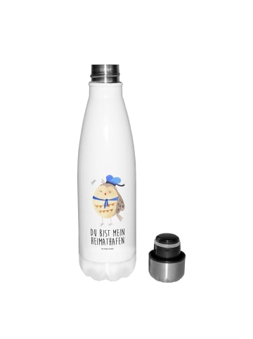 Mr. & Mrs. Panda Wasserflasche Eule Matrose mit Spruch in Weiß