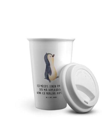 Mr. & Mrs. Panda To Go Becher Pinguin mHerzieren mit Spruch in Weiß