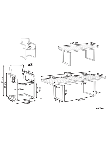 Beliani 9-tlg Gartentisch Set VALCANETTO/COSOLETO in Weiß/Grau/Silber