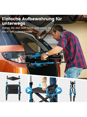 COSTWAY Rollator mit Luftbereifung faltbar bis 140 kg in Blau