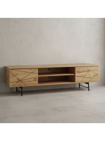 KADIMA DESIGN Eiche TV-Unterschrank, modernes Linienmuster, 160cm breit, robust
