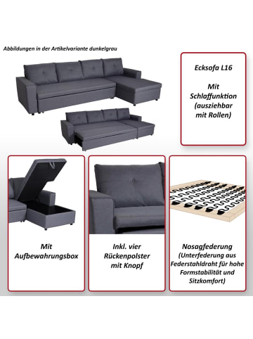 MCW Ecksofa mit Bettkasten L16, Grau