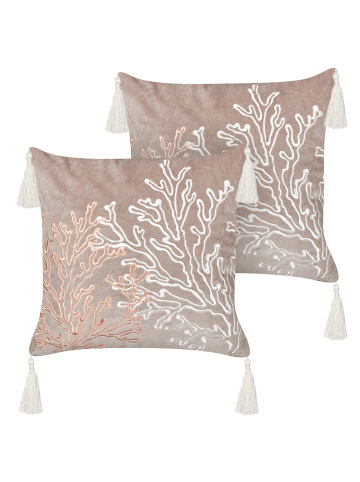 Beliani 2er-Set Dekokissen MAZZAELLA in Beige/Weiß
