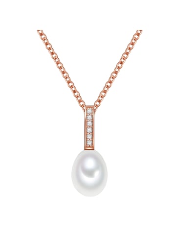 Valero Pearls Kette mit Anhänger Sterling Silber roségold Süßwasser-Zuchtperle weiß Zirkonia weiß in roségold