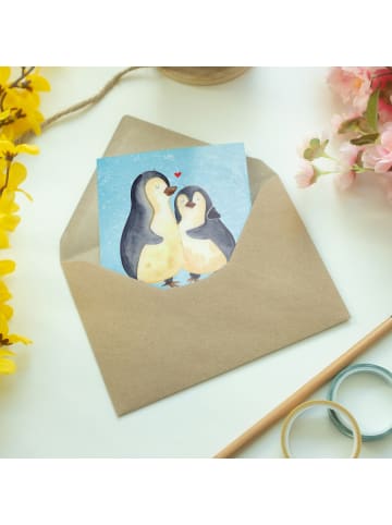 Mr. & Mrs. Panda Beileidskarte Pinguin umarmen mit Spruch in Eisblau