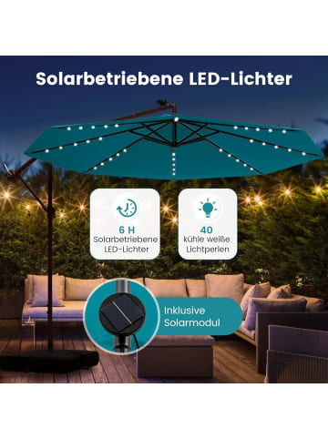 COSTWAY 300cm Ampelschirm mit LED & Sandsäcke in Türkis