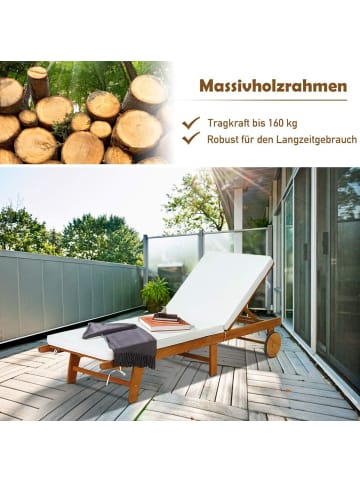 COSTWAY Sonnenliege mit Rollen & Auflage Holz in Weiß