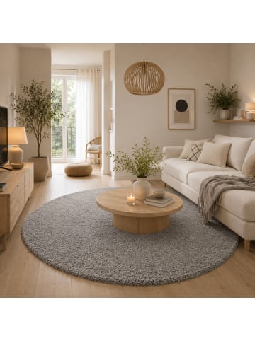 Hochflor-Teppich Aloha Rund in grau