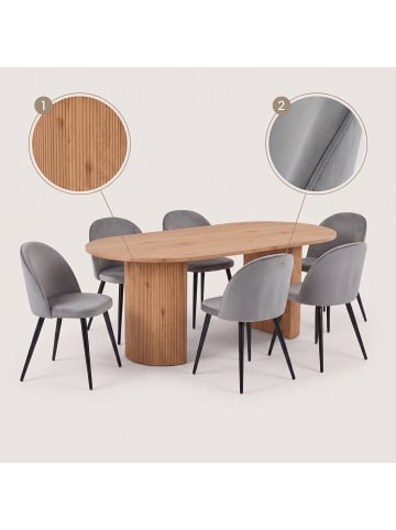 ebuy24 Essgruppe Kyoto 7-teilig Natur, grau 210 x 100 cm