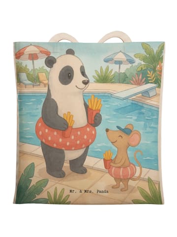 Mr. & Mrs. Panda Umhängetasche Panda Schwimmbad Pommes Design oh... in Weiß