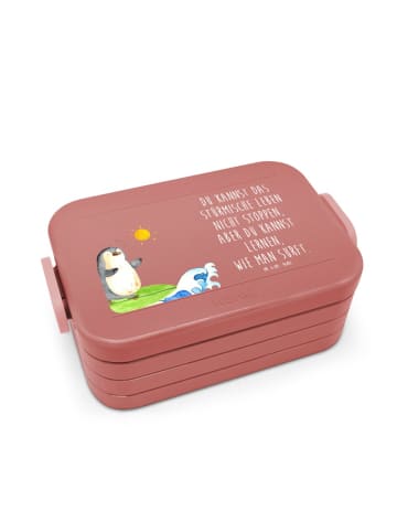 Mr. & Mrs. Panda Lunchbox Pinguin Surfer Motiv mit Spruch in Rot Pastell
