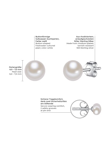 Valero Pearls Perlen-Ohrstecker Sterling Silber Süßwasser-Zuchtperle in weiß