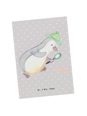 Mr. & Mrs. Panda Postkarte Detektiv Herz ohne Spruch in Grau Pastell