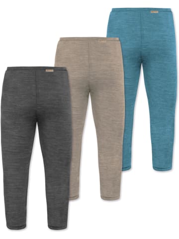 Normani Outdoor Sports 3er Pack Baby Merino Unterhose mit Füßen in Blau/Beige/Anthrazit