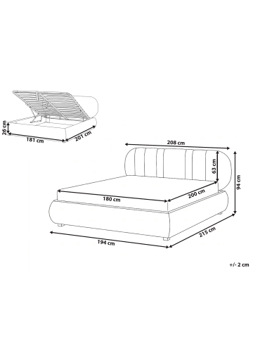 Beliani Doppelbett CAMPAN in Beige - (W) 208 x (H) 94 x (L) 215 cm