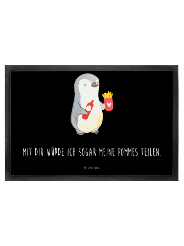 Mr. & Mrs. Panda Fussmatte Pinguin Pommes mit Spruch in Schwarz