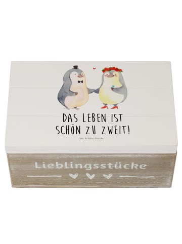 Mr. & Mrs. Panda Holzkiste Pinguin Heirat mit Spruch in Weiß