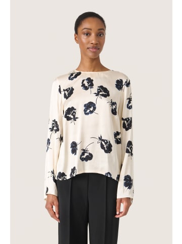 Soaked in Luxury Langarm-Bluse SLErwina Gerade Passform in Black and White Flower Print
