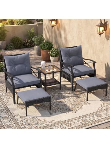 COSTWAY 5 tlg. Polyrattan Gartenmöbel Set mit Kissen in Grau