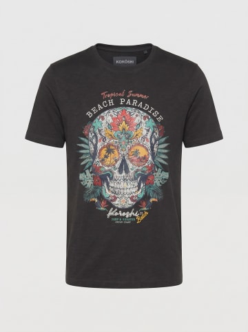 KOROSHI Crew t-shirt baumwolle druck-emb in anthrazit