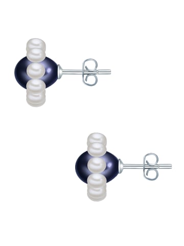 Valero Pearls Perlen-Ohrstecker Blüte Sterling Silber Süßwasser-Zuchtperle in blau