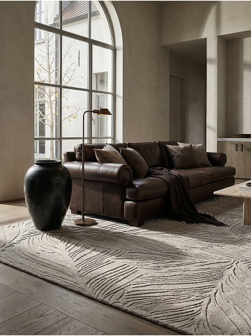 KADIMA DESIGN Wollteppich Kurzflor LEVEN Floral Naturfaser Wohnzimmer in Grau