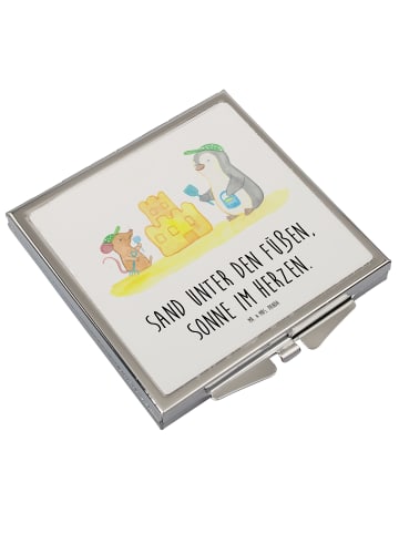 Mr. & Mrs. Panda Schminkspiegel Sommer Meer Strand mit Spruch in Weiß