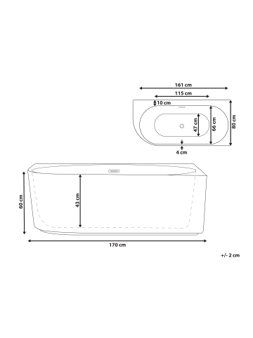 Beliani Eckbadewannen GOCTA in Schwarz - (W) 80 x (H) 60 x (L) 170 cm