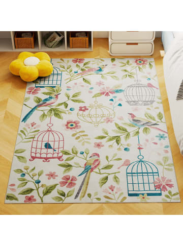 HOMCOM Teppich-200L x 140B x 1H cm-Cremeweiß+Rosa