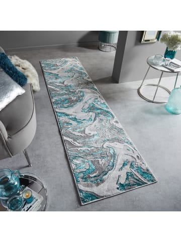 KADIMA DESIGN Kurzflor-Teppich Pflegeleicht OUSE Abstrakt Strapazierfähig in Grün-Grau