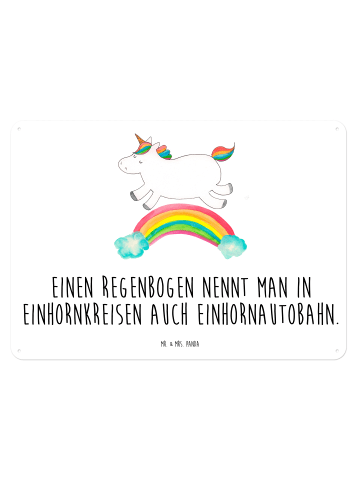 Mr. & Mrs. Panda Blechschild Einhorn Regenbogen mit Spruch in Weiß