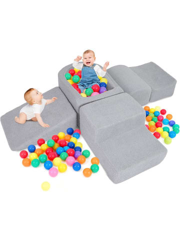 COSTWAY 5 tlg. Schaumstoffbausteine mit Bällebad Sherpa-Stoff in Grau