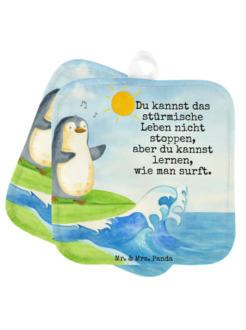 Mr. & Mrs. Panda 2er Set Topflappen Pinguin Surfer Design mit Sp... in Weiß