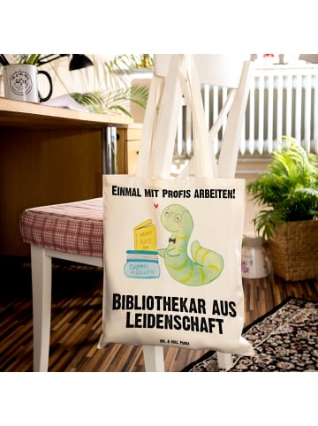 Mr. & Mrs. Panda Leinenbeutel Bibliothekar Leidenschaft mit Spruch in Creme