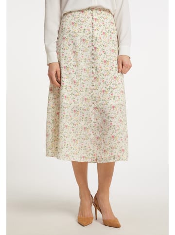 Usha Damen Midirock Mit Blütenprint in Weiss Mehrfarbig