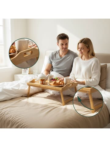 relaxdays Betttablett in Natur - (B)50 x (H)20 x (T)30 cm