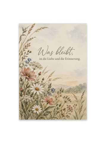 Trauerkarte Blumen zart Design mit Spruch in Weiß