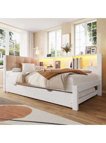 ABRIHOME 90x200cm Einzelbett Tagesbett ausziehbar mit LED