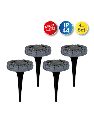 näve 4er-Set LED-Solar Bodenleuchte mit Erdspieß Ø 11,5 cm in Grau