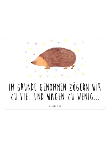Mr. & Mrs. Panda Blechschild Igel Herzen mit Spruch in Weiß