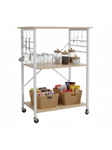 relaxdays Küchenwagen in Natur/ Weiß - (B)60 x (H)89 x (T)40 cm