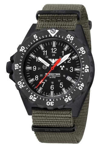 KHS Herrenuhr Quarz Shooter MKII mit Natoband Olivgrün