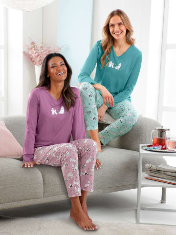 WITT WEIDEN Schlafanzüge in ozean-mint-bedruckt + violett-mauve-bedruckt