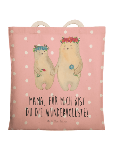 Mr. & Mrs. Panda Stofftragetasche Bären mit Blumenkranz mit Spruch in Rot Pastell