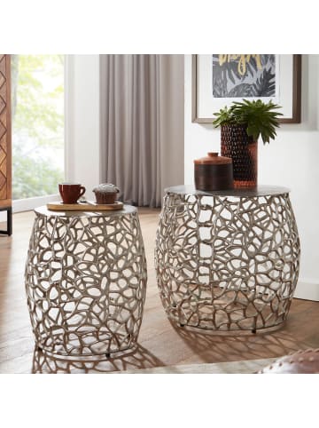 KADIMA DESIGN Silbernes Beistelltisch-Set mit ausgefallener Aststruktur, Aluminium
