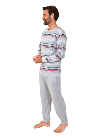 NORMANN Schlafanzug lang Pyjama Bündchen Kuschel interlock in grau-mel.